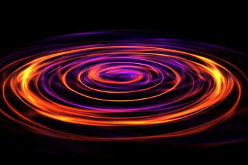 Naklejka premium A neon background featuring radiant orange and violet concentric circles glowing intensely against a dark field.