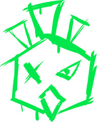 neon creepy graffiti in trendy street style Y2K abstract evil bird face