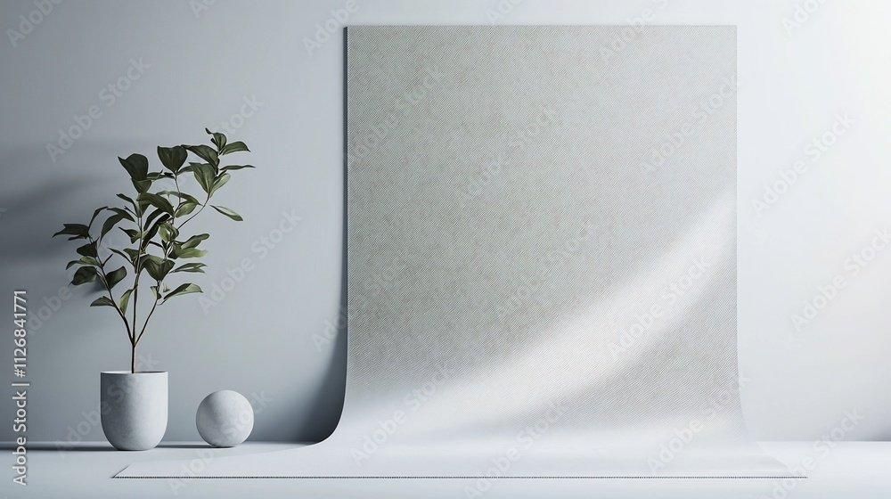 Poster minimalist grayscale abstract shapes roll up mockup displayed on a textured canvas background clean 