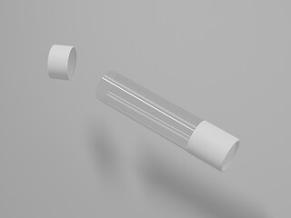 Open cap plastic tube packaging mockup, clear plastic cylinder shape container floating isolate on background, tall round paper tube with transparent window mockup, open lid long tube gift box storage