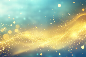 A glowing neon background with waves of golden light shimmering over a cool blue gradient.