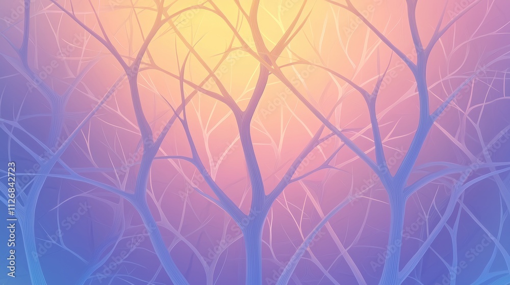 Poster Branching Trees Visualized as Neural Networks in Vibrant Colors with a Soft Ethereal Glow