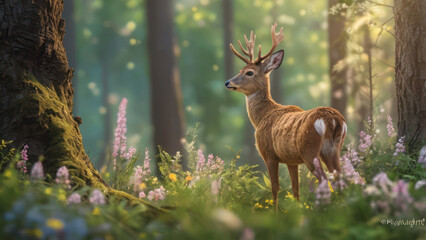 Fototapeta premium deer in the blooming wood