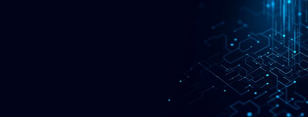 Obraz premium Abstract futuristic background. Texture of modern digital printed circuit board with copy space for text. Concept of innovation and future technologies - generative AI
