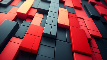 Abstract red and dark gray blocks geometric pattern background.