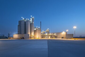 Obraz premium Modern Industrial Plant at Night - Stunning Facility Architecture