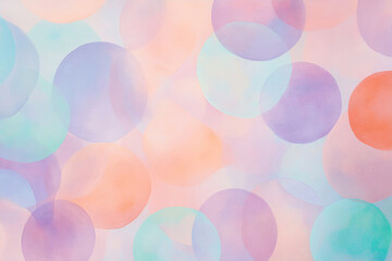 Abstract colorful wall art of soft pastel circles blending into one another, in shades of lavender, peach, and mint.