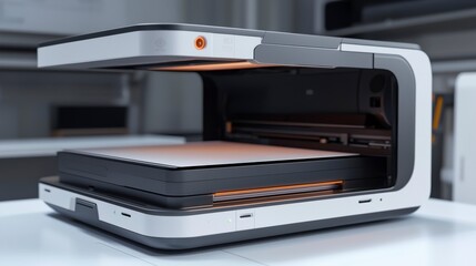 Innovative printer technology modern office device showcase sleek design dynamic angle efficiency and design concept