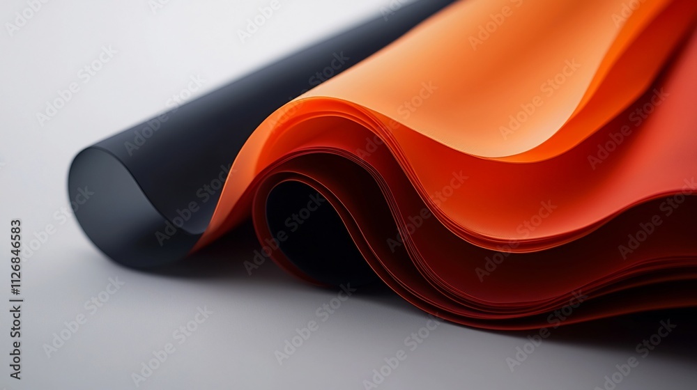 Poster overlapping translucent geometric shapes and layers in a bold dynamic roll up design creating a stri