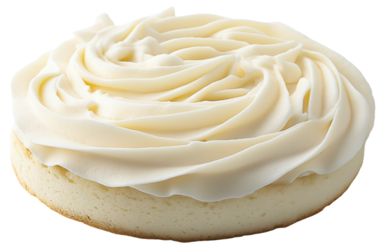 PNG White frosted cake with elegant swirled icing