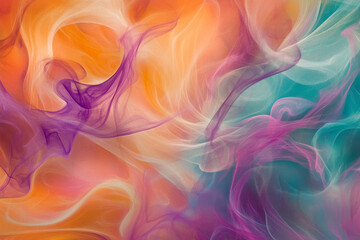 Obraz premium A vivid color smoke background of swirling, intertwined plumes in magenta, cyan, and orange, creating depth.