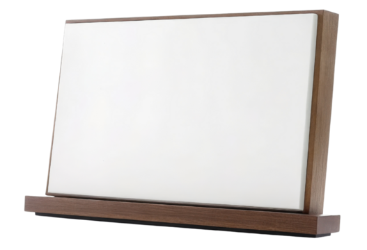 Blank white signboard on a wooden stand isolated with transparent background