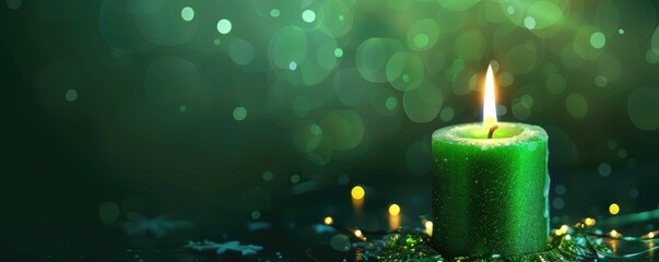 green christmas candles background banner with copy space