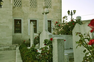 Ottoman tombstones at Semsi Pasha Mosque's cemetery in Uskudar, Istanbul, Turkey