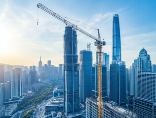 Fototapeta premium A Majestic Cityscape Under Construction: Towering Structures and Modern Architecture