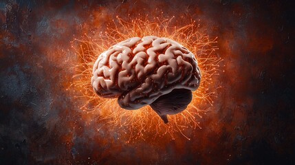 Fototapeta premium Glowing neural network patterns visualizing intelligence and its applications in the healthcare industry with a dark abstract background and space for text at the top