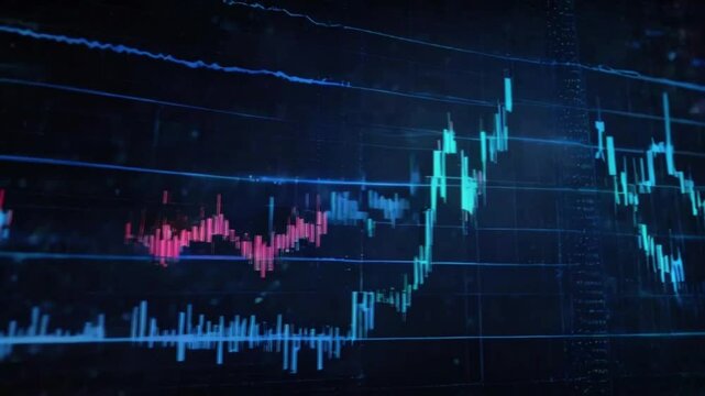 Abstract blue digital background with glowing light and bar graph of stock market data, futuristic technology concept, 4k High-Quality Wallpaper Background Animation Video
