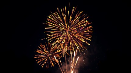 Fototapeta premium Stunning Nighttime Fireworks Display: Golden Burst of Celebration in the Dark