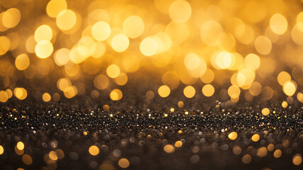 Abstract Glittering Bokeh Lights in Black and Gold Background