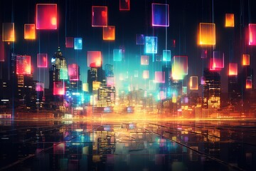 Digital city concept, complex city structure, modern city
