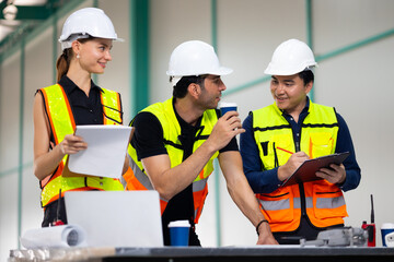 automated smart warehouse. Ethnic diversity worker people, Success teamwork. Group of professional...