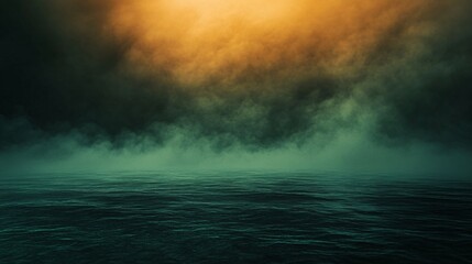 Dark Ocean Underneath a Smoky Orange Sky
