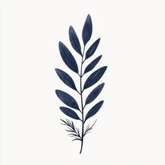 Fototapeta premium A stylized botanical illustration of a dark blue leafy branch against a white background, showcasing elegant natural forms.