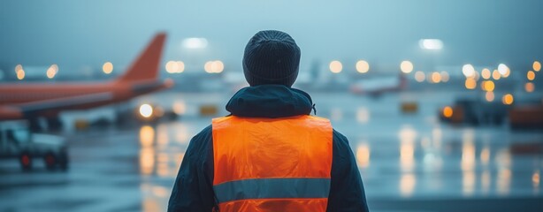 Airport worker monitoring aircraft operations