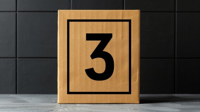 Wooden Cube with Number Three on Black Background, Counting, Numbering, Education Concept.