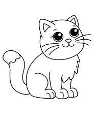 Kitty, cute simple children's drawing - vector linear picture for coloring. Outline. Kitten with big eyes, pet for coloring. Cat
