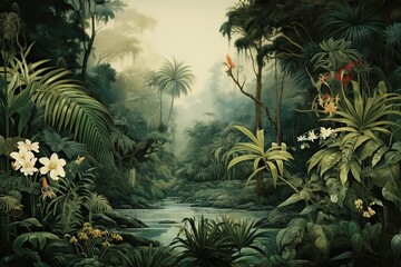 Mountain forest jungle night sunset sky cloud minimalist flat lanskap scenary illustration vector jpg background that have some abstact clear vibes and nice colors.
