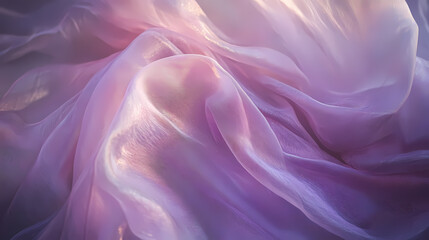 Obraz premium Abstract close-up of pink iridescent fabric draped in soft waves, with highlights and shadows creating a flowing and ethereal effect. Opalescent. Illustration