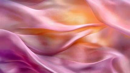 Obraz premium Abstract close-up of pink iridescent fabric draped in soft waves, with highlights and shadows creating a flowing and ethereal effect. Opalescent. Illustration
