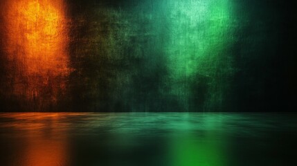 Grungy Wall Background With Orange And Green Lighting