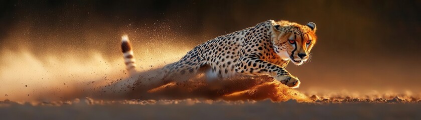 Naklejka premium Cheetah running with vibrant speed, dynamic movement, soft lighting