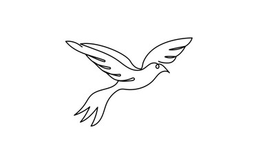 One continuous line drawing of flying up dove. Bird symbol of peace and freedom in simple linear style, Flying bird continuous line drawing element isolated on white background for decorative element.