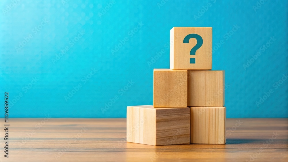 Poster A Stack of Wooden Blocks with a Question Mark on Top, Representing Uncertainty and Potential Solutions