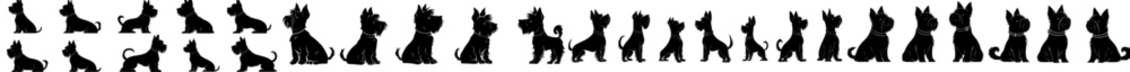 A dog's silhouette against a white backdrop. Contemporary illustration.