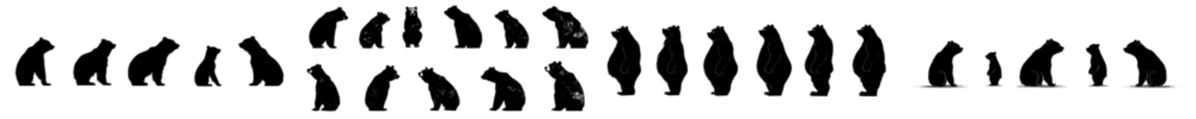 Naklejka premium Collection of bear silhouettes. Black bear animal logo symbol design. Modern illustration of a wild mammal.