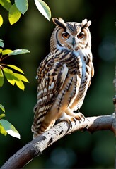 Obraz premium barn owl perched on tree branch in forest
