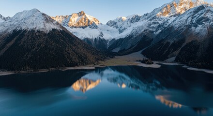 Obraz premium Majestic mountain reflection in serene lake at dusk