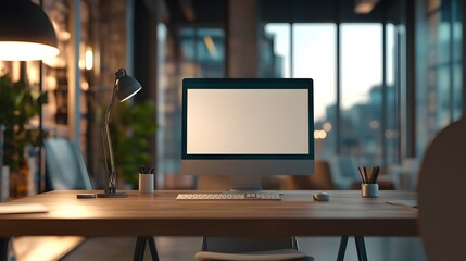 Modern Desk Setup With Computer And Lamps In Office