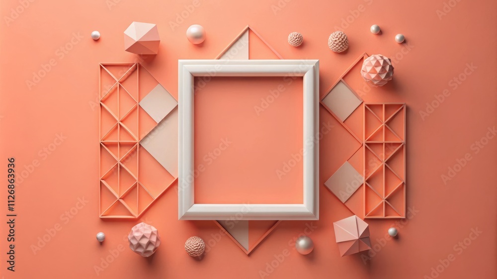Aufkleber Minimalist Geometric Composition Featuring a Blank Frame on a Coral Background
