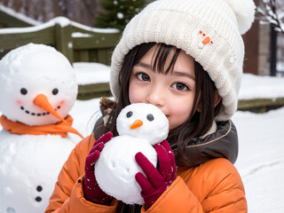 Kid building a snowman 