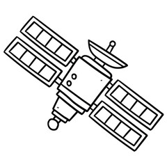 Hand drawn doodle space orbital satellite on white background.