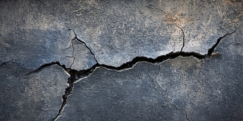 Obraz premium A dark, rugged concrete surface with prominent cracks and rough textures, creating a moody, abstract composition.