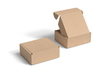 empty Brown Paper mailing box Cardboard box isolated on white background