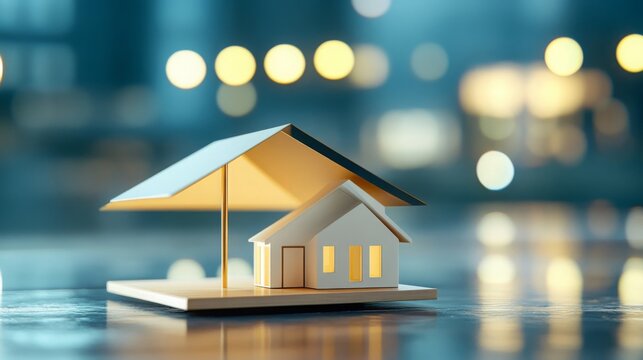 House Model Under Umbrella Home Protection Real Estate Concept