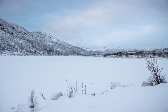 Winter nature with a mountain, Lodingen, Norway