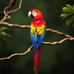 Obraz premium A colorful parrot perched on a branch in the rainforest. 